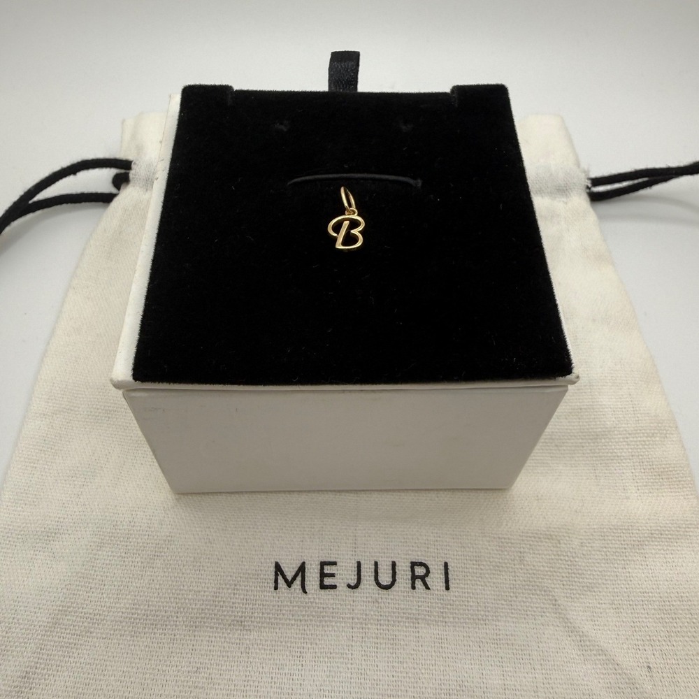 Mejuri Initial Pendant Letter B 14k Yellow Gold Cursive Letter Charm JF30